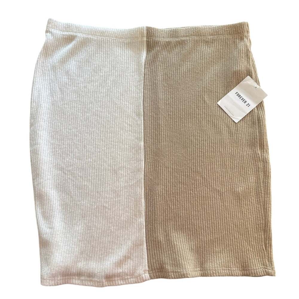Forever 21 Colorblock Rib Knit Mini Skirt Taupe Cream NWT Women's XL